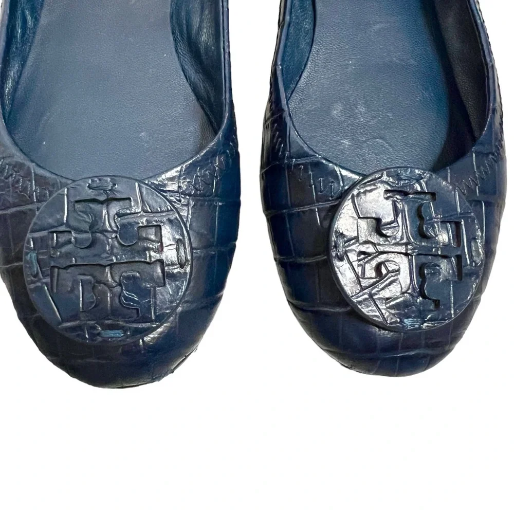 Tory Burch Minnie Croc ballet slides navy blue size 6